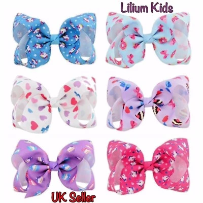 LILIUM KIDS Haarschleifen - Einhörner, Kuchen, Herzen - 6 Designs - 4" Knoten mit Clips