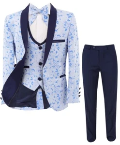 Page Boy slim 5 piece tuxedo suit 12 years excellent condition blue floral - Picture 1 of 4