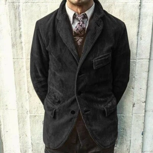 Traje de pana negro para hombre chaqueta de caza informal de tres botones graduación blazer - Imagen 1 de 9