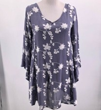 Alter’d State Purple White Floral Embroidery Tent Dress Bell Sleeve Size XS