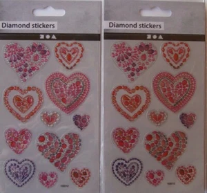 2 packs Diamond Stickers Hearts mix sizes 11 embellishments on each sheet - Picture 1 of 2