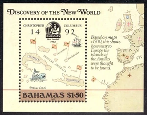 1988 Bahamas #644 ss - Discovery of the New World. Sailing ships, map MNH Cv$11 - Picture 1 of 1