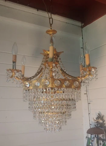 Vintage Spanish Brass 6 Arm, 9 light ,5 Tieres,Upside Wedding Cake Chandelier Cover