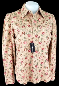 RALPH LAUREN Womans Brown Floral L/S EVENING SHIRT Snap Pearl - M - UK12 - £249 - Picture 1 of 13
