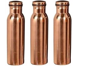 Handmade Copper Water Bottle Leak Proof Beautiful Plain Design Set of 3 PC - Picture 1 of 6