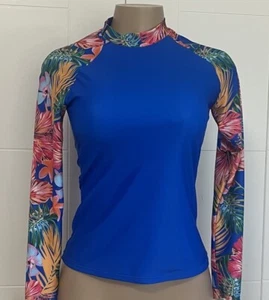 Womens Bathing Suit Small S Blue Polyester Blend Long Sleeve Top Beach. - Picture 1 of 6