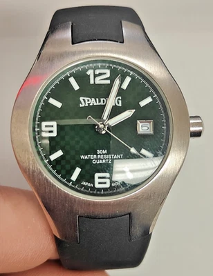 Reloj de Cuarzo Spalding Vintage 54040 KNX Forma Decente Funciona Banda Negra Cara Verde Foto 1 de 4
