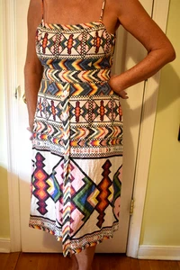 Vestido Farm Rio para mujer estampado azteca cuentas espalda talla mediana muy colorido - Imagen 1 de 11