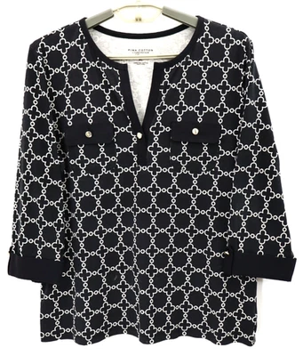 NUEVA BLUSA CHARTER CLUB de algodón para mujer manga 3/4 geométrica negra blanca talla XL Foto 1 de 4
