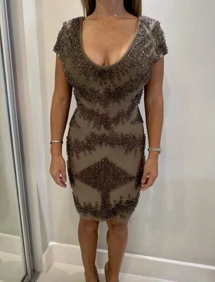 Herve Leger заказ бисером серый бежевый платье размер S. отличном состоянии! - Изображение 1 из 4