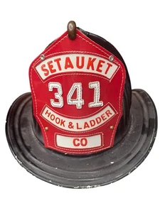 Vintage Antik Cairns Setauket Feuerwehrmann Helm Leder Abzeichen - Bild 1 von 9