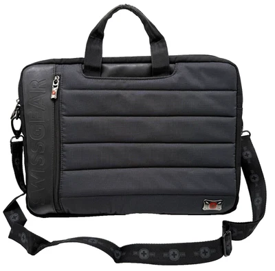 Swiss Gear Tech 黑色衬垫笔记本电脑邮差包 17X13 斜挎包公文包 — 第 1/4 张图片
