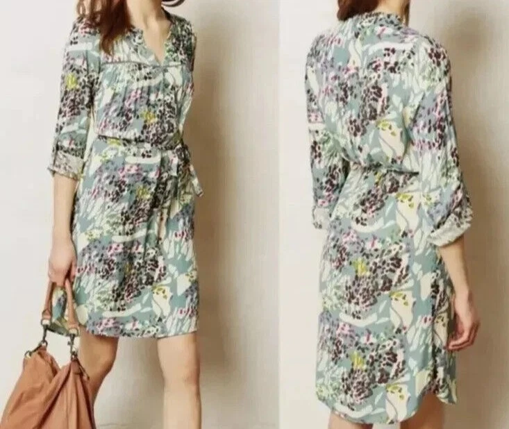 Vestido Anthropologie DOLAN Colección Costa Izquierda Midi Cinturón Cuello en V Talla MEDIANO Foto 1 de 1