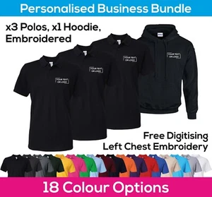 Personalised Embroidered Workwear Bundle - Business Package Polo Shirts & Hoodie - Picture 1 of 21