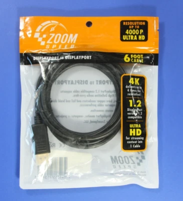 4k HD DISPLAYPORT to DISPLAYPORT Cable Zoom Speed New in Original Packaging - Image 1 of 3