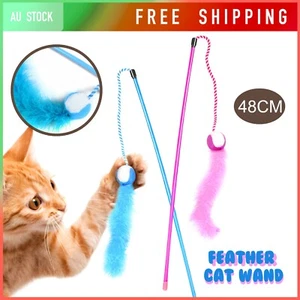 48CM CAT Feather Wand Kitty Playing Toy Tennis Ball Interactive Long Teaser Rod - Bild 1 von 4