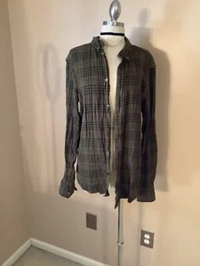 French Connection Green Black Checkered flannel plaid shirt medium Unisex Mens M - Picture 1 of 9