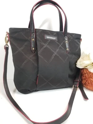 Vera Bradley女式Preppy Poly ELLA手提包黑色带玫瑰装饰 — 第 1/4 张图片