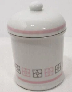 Avon Porcelain Apothecary Jar With Lid, 6" Milk White, Pink & Gray 1987 - Picture 1 of 8