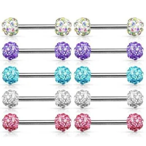 PAIR 14G 9/16" 5/8" Multi CZ Gem Ferido Steel Nipple Rings Barbell Nipplerings - Picture 1 of 6