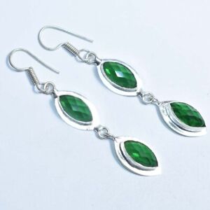 Faceted Chrome Diopside 925 Sterling Silver Jewelry Earring L-3 W-0.5 C582