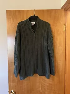 Talbots Cardigan Sweater Full Zip Heavy Weave Green Vintage Cotton NWT Size 1X - Picture 1 of 11