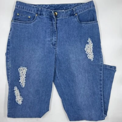 Pantalones de mezclilla para mujer Ruby Rd adornados talla 10 azul encaje desgastado informales Foto 1 de 4
