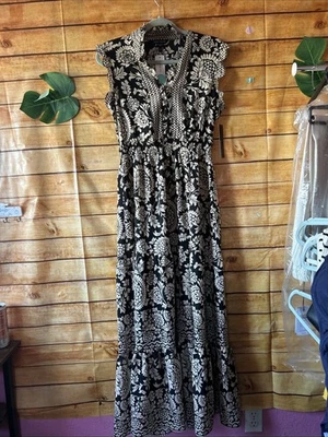 Maxi Vestido Maggy London Floral Negro Y Crema Talla 4 Nuevo Con Etiquetas Foto 1 de 4