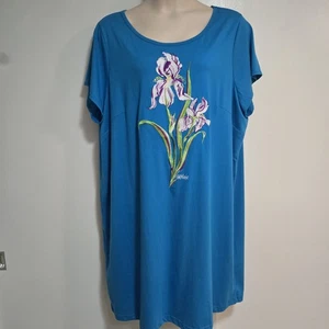 Bob Mackie 3X Vestido Camiseta Azul Verdadero Escote Redondo y Flores Bordadas NUEVO - Imagen 1 de 8