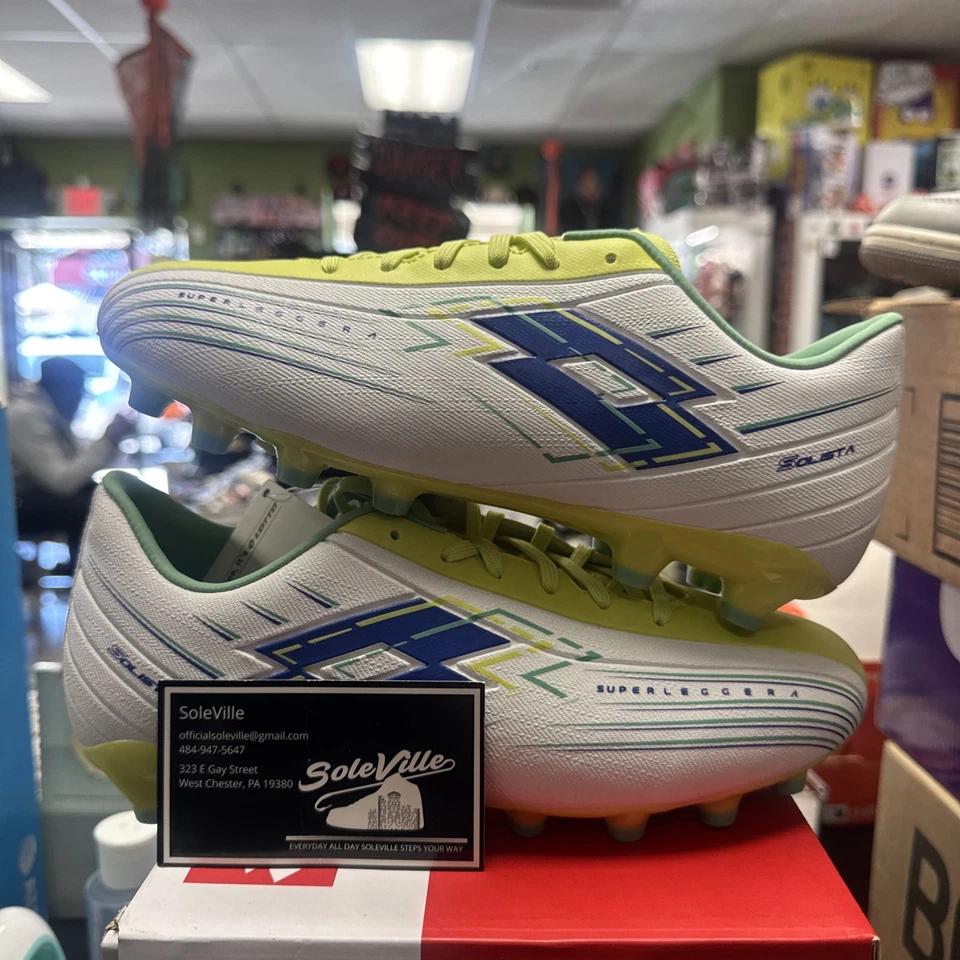 Size 7.5 Mens Lotto Solista 700 VIII FG Soccer Cleats Shoes All White Sunny Lime