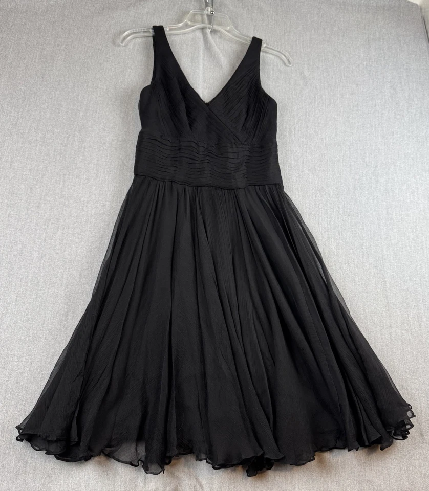 White House Black Market 荷叶边雪纺丝绸 V 领连衣裙女式 4-857928 码 — 第 1/4 张图片