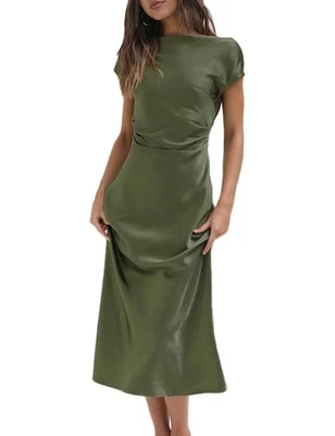 Vestidos de verano 2025 satinados con capucha trasera cintura acanalada elegantes... Foto 1 de 4