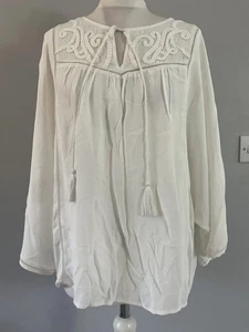 Camicia top kimono Next bianca ricamata collo allacciato UK 8 boho hippy - Foto 1 di 9