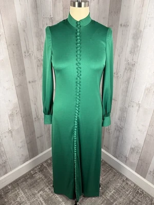 Maxi Vestido Vintage Años 70 MOD Verde Esmeralda Elegante Poli Retro Talla L/12 Foto 1 de 4