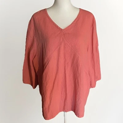 Top Marc Ware Algodón Talla 2X Coral Lino Algodón Cuello en V Manga 3/4 Slub Resort Foto 1 de 4