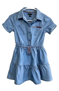 Tommy Hilfiger Darian Denim Shirt Dress Girls Size 8 - 10 M Drawstring Waist LW - Picture 1 of 8