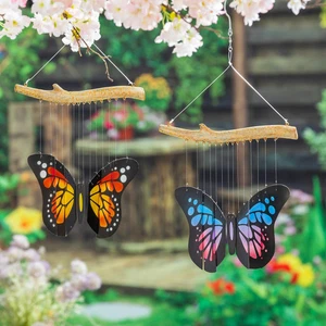 Pollinator Garden Wind Chime, Glass Butterfly Wind Chime, Asst of 2 - Picture 1 of 5