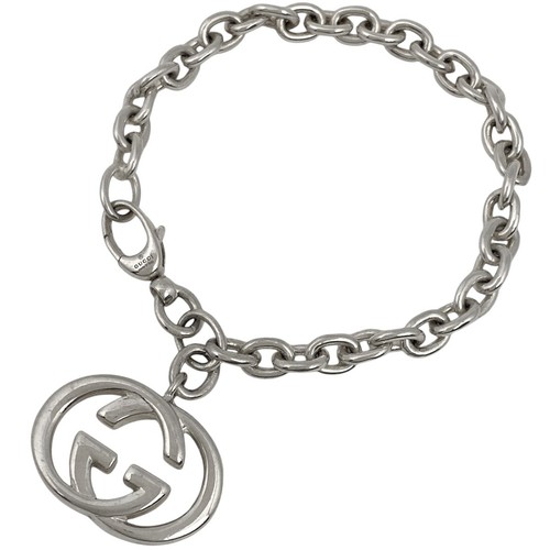 GUCCI GG Logo Catena Braccialetto Incastro G Bracciale Argento Donna