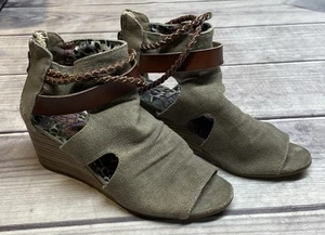 Blowfish Malibu braune vegane Boho-Keilsandale offene Zehenpartie Booties neutral Größe 7 Reißverschluss - Bild 1 von 11