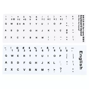English Portuguese Keyboard Stickers Frosted White Background Black Lettering - Picture 1 of 5