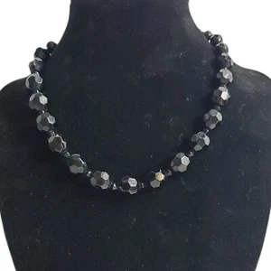 Liz Claiborne Black Glass Beaded Fauceted Necklace Sparkle Vintage Classic - Picture 1 of 9