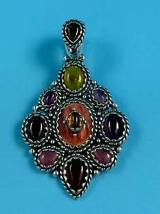 Large Carolyn Pollack Multi Color Gemstone Sterling Silver Enhancer Pendant 2.5" - Picture 1 of 11