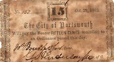 1862 15c The City of Portsmouth, VIRGINIA Note - CIVIL WAR Era