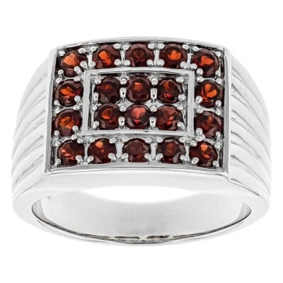 Anillo de banda de varias filas enchapado en oro blanco de 14 quilates granate rojo corte redondo de 1,87 quilates para hombre Foto 1 de 4