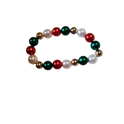 Red Green White Gold Beaded 6" Elastic Stretchy Bracelet Christmas Mexico Italy - Image 1 of 4