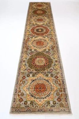 12 ft Hallway Tribal mamluk Runner Rug Afghan Hand Knotted Wool Bedroom Rug - Image 1 of 4