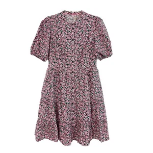 Boden Tiered Shirt Dress Petal Paisley Size 8L Button Front Pink Green Pockets - Picture 1 of 13