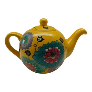 Vintage Pylones France Floral Teapot Stoneware Yellow Crea Crea - Picture 1 of 14