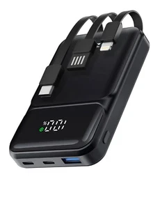 Mini 10000mAh Power Bank with Built-in Cables Fast Portable Charger for iPhone - Picture 1 of 7