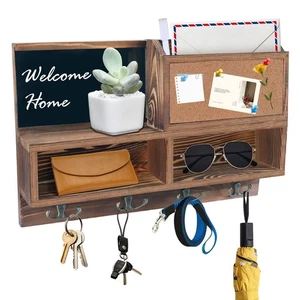 Key Holder for Wall, Mail Organizer Wall Mount with Cork Board Bulletin Board... - Picture 1 of 7